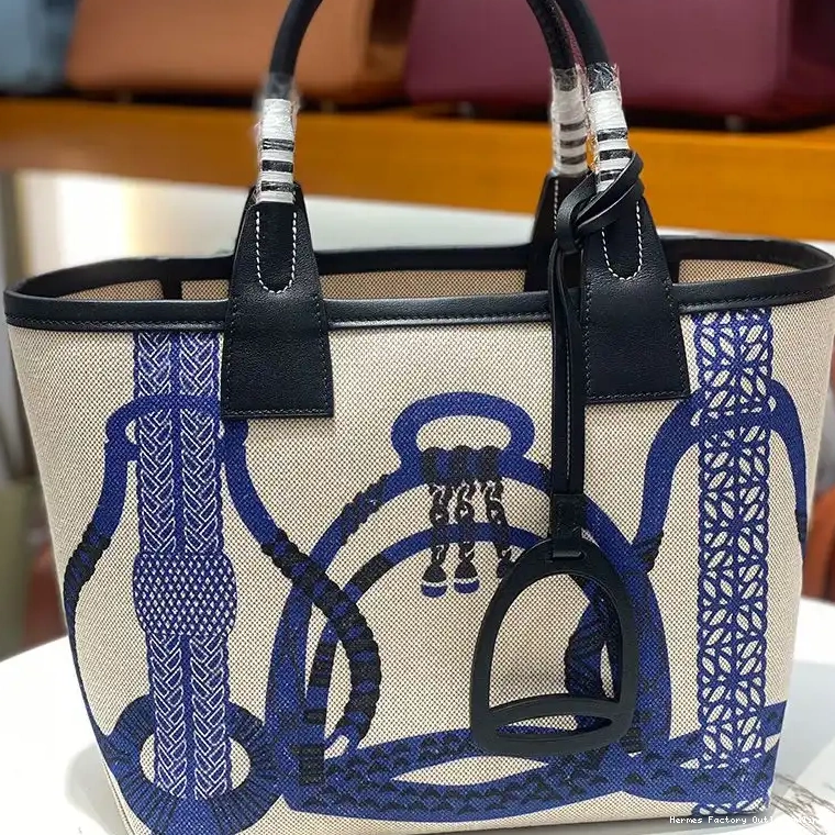 Plume Beige Bag In Fantaisie 25 Hermes with Blue H Motif Canvas d'Etriers Steeple 0418